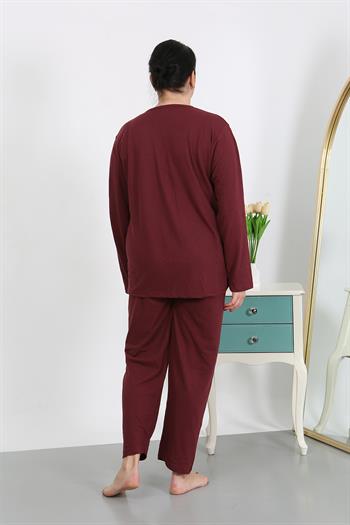 Akbeniz Kadın Büyük Beden Uzun Kol Penye Pijama Takımı Bordo 202501