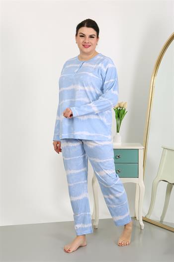 Akbeniz Kadın Büyük Beden Uzun Kol Penye Pijama Takımı Mavi 202502