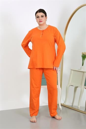 Akbeniz Kadın Büyük Beden Uzun Kol Penye Pijama Takımı Turuncu 202501