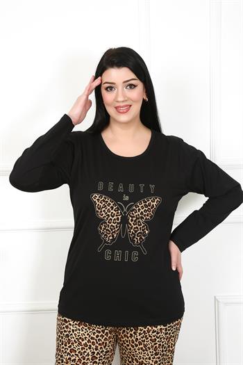 Akbeniz Kadın Büyük Beden Uzun Kol Pijama Takım 202205