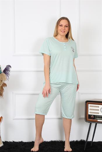 Akbeniz Kadın Büyük Beden Viscon Su Yeşili Kapri Pijama Takım 202193