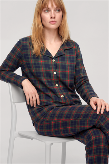 Akbeniz Kadın Ekose Desenli Düğmeli Pijama Takımı 
