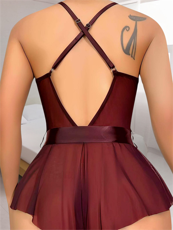 Akbeniz Kadın Fantezi Babydoll Dantel Gecelik T001 Bordo