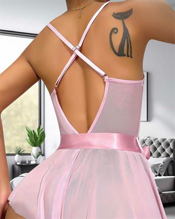 Akbeniz Kadın Fantezi Babydoll Dantel Gecelik T001 Pembe