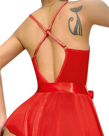 Akbeniz Kadın Fantezi Babydoll Dantel Gecelik T001 Kırmızı