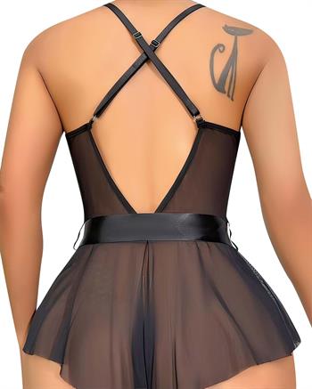 Akbeniz Kadın Fantezi Babydoll Dantel Gecelik T001 Siyah