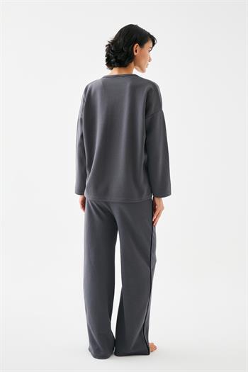 Akbeniz Kadın Füme Yay Burcu Oversize 2 İplik Eşofman Ev Giyim Takımı