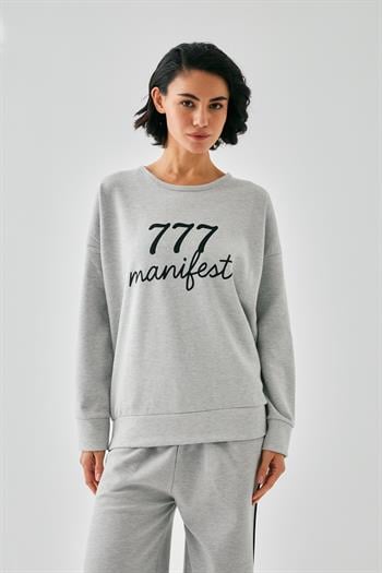 Akbeniz Kadın Gri 777 Manifest Oversize 2 İplik Eşofman Ev Giyim Takımı