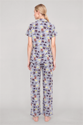 Akbeniz Kadın Gri Desenli Klasik Gömlek Yaka Pijama Takımı