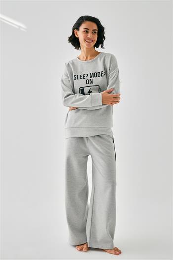 Akbeniz Kadın Gri Sleep Mode ON Oversize 2 İplik Eşofman Ev Giyim Takımı