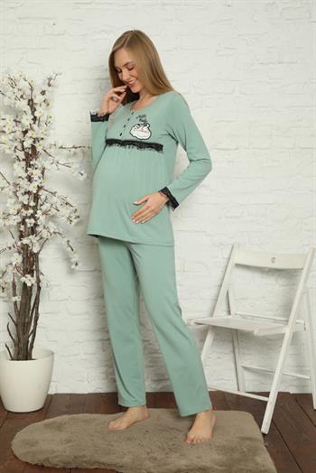 Akbeniz Kadın Hamile Lohusa Su Yeşili  Pijama Takımı 45201