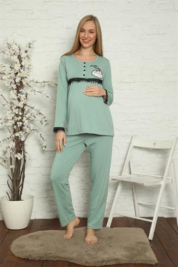 Akbeniz Kadın Hamile Lohusa Su Yeşili  Pijama Takımı 45201