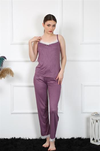 Akbeniz Kadın İp Askılı Mürdüm Pijama Takım 4136
