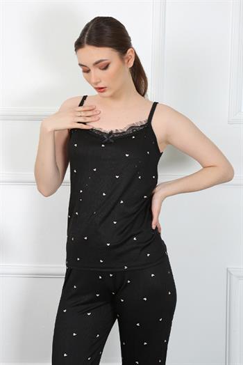 Akbeniz Kadın İp Askılı Siyah Pijama Takım 4138