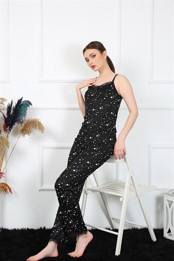 Akbeniz Kadın İp Askılı Siyah Pijama Takım 4137