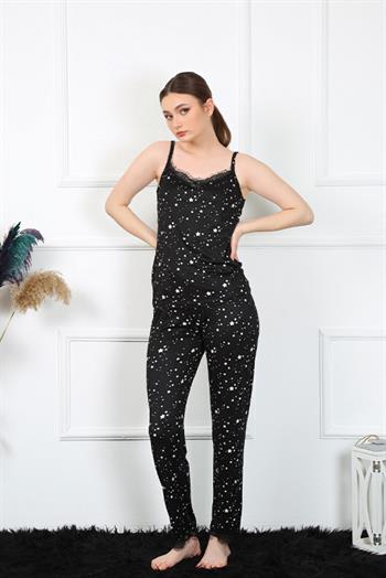 Akbeniz Kadın İp Askılı Siyah Pijama Takım 4137