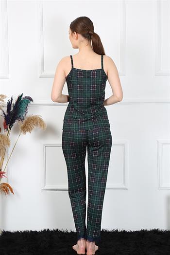 Akbeniz Kadın İp Askılı Yeşil Ekoseli Pijama Takım 4135