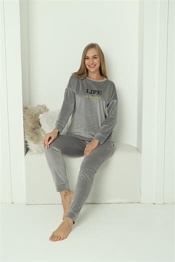 Akbeniz Kadın Kadife Gri Pijama Takım 20624