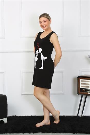 Akbeniz Kadın Kalın Askılı Penye Diz Üstü Siyah Gecelik 11310