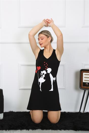 Akbeniz Kadın Kalın Askılı Penye Diz Üstü Siyah Gecelik 11310