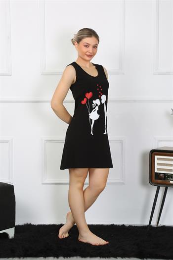 Akbeniz Kadın Kalın Askılı Penye Diz Üstü Siyah Gecelik 11310