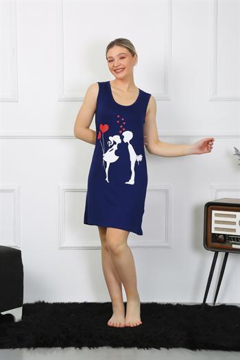 Akbeniz Kadın Kalın Askılı Penye Diz Üstü Lacivert Gecelik 11310