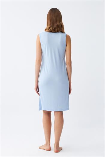 Akbeniz Kadın Kalın Askılı Penye Diz Üstü Mavi Gecelik 11310