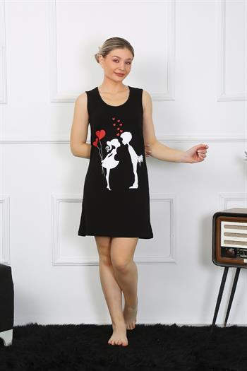 Akbeniz Kadın Kalın Askılı Penye Diz Üstü Siyah Gecelik 11310