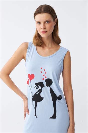 Akbeniz Kadın Kalın Askılı Penye Diz Üstü Mavi Gecelik 11310