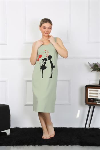 Akbeniz Kadın Kalın Askılı Penye Uzun Fıstık Yeşili Gecelik 12001