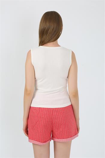 Akbeniz Kadın Kalın Askılı Şortlu Pijama Takım Ekru 3632