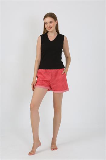 Akbeniz Kadın Kalın Askılı Şortlu Pijama Takım Siyah 3632