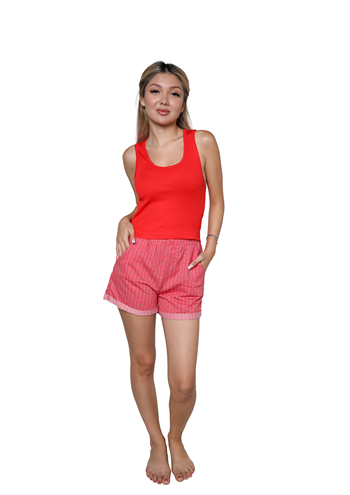 Akbeniz Kadın Kalın Askılı Şortlu Pijama Takım Kırmızı 3628