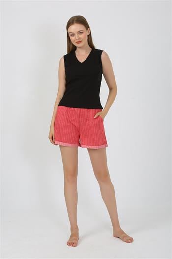 Akbeniz Kadın Kalın Askılı Şortlu Pijama Takım Siyah 3632