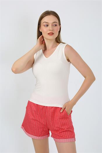 Akbeniz Kadın Kalın Askılı Şortlu Pijama Takım Ekru 3632