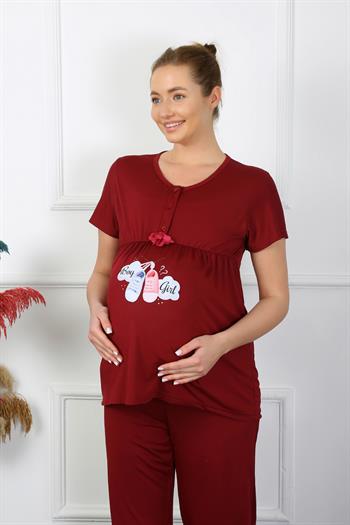 Akbeniz Kadın Kısa Kol Hamile Lohusa Pijama Takımı Bordo 45210