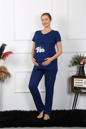 Akbeniz Kadın Kısa Kol Hamile Lohusa Pijama Takımı Lacivert 45210