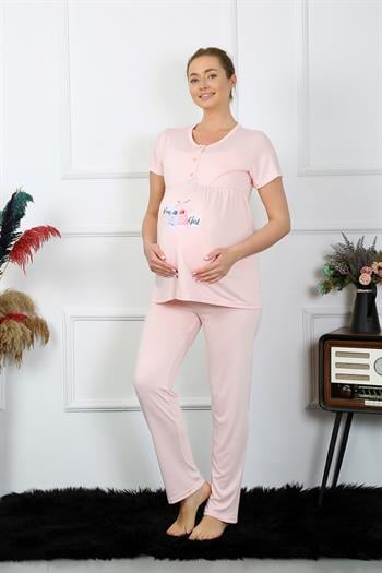 Akbeniz Kadın Kısa Kol Hamile Lohusa Pijama Takımı Pudra 45210