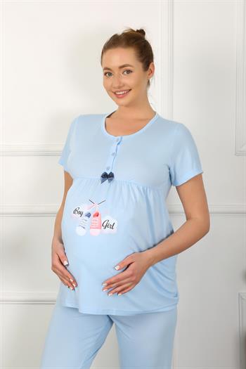 Akbeniz Kadın Kısa Kol Hamile Lohusa Pijama Takımı Mavi 45210