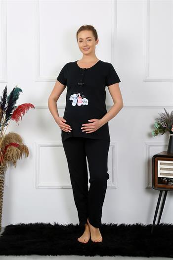 Akbeniz Kadın Kısa Kol Hamile Lohusa Pijama Takımı Siyah 45210