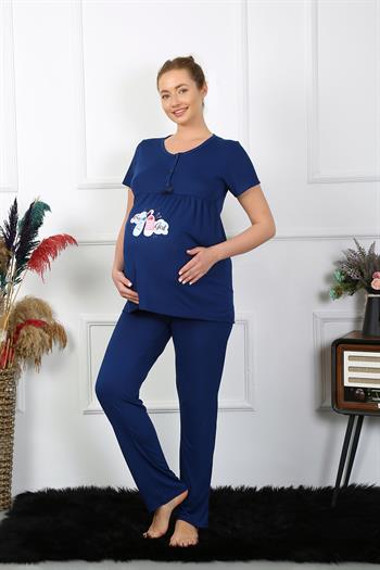 Akbeniz Kadın Kısa Kol Hamile Lohusa Pijama Takımı Lacivert 45210
