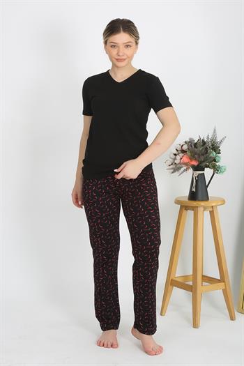 Akbeniz Kadın Kısa Kol Pamuk Penye Pijama Takım Siyah 4214