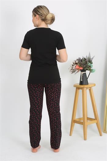 Akbeniz Kadın Kısa Kol Pamuk Penye Pijama Takım Siyah 4214