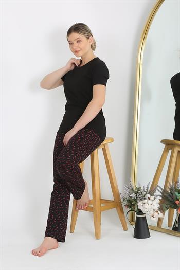 Akbeniz Kadın Kısa Kol Pamuk Penye Pijama Takım Siyah 4214