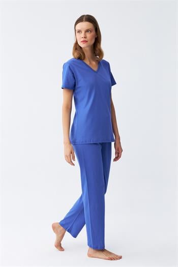 Akbeniz Kadın Kısa Kol Pamuk Penye Pijama Takım Saks 4213