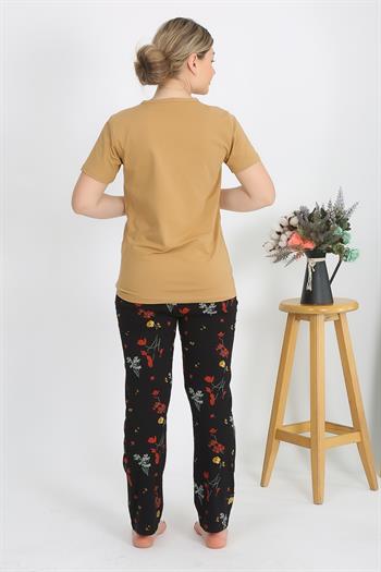 Akbeniz Kadın Kısa Kol Pamuk Penye Pijama Takım Hardal 4214