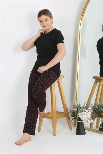 Akbeniz Kadın Kısa Kol Pamuk Penye Pijama Takım Siyah 4214