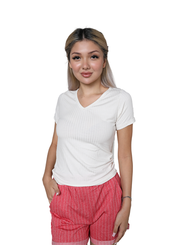 Akbeniz Kadın Kısa Kol Penye Şortlu Pijama Takım 3627 Ekru
