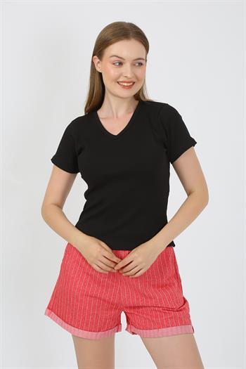 Akbeniz Kadın Kısa Kol Penye Şortlu Pijama Takım Siyah 3633