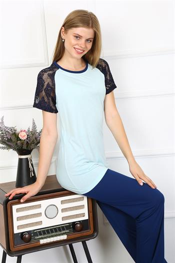Akbeniz Kadın Kolu Dantelli Penye Pijama Takım 4148